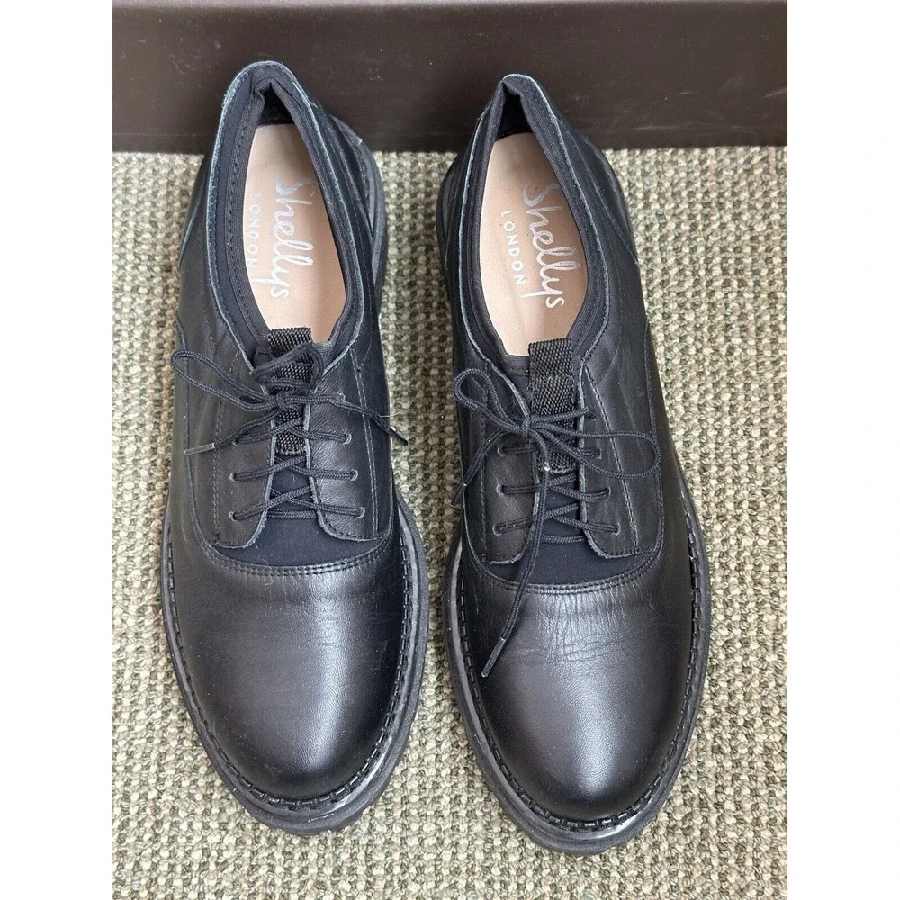 Shelly's London, Black Oxford Leather‎ Shoes, Unisex Men's 7/Women's 8.5